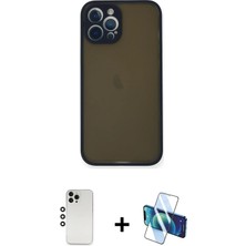 BUTİMAR'S iPhone 12 Pro Ahenk Çizgi Serisi - Siyah 3D Antistatik Seramik Nano Ekran Koruyucu + Gümüş Shine Kamera Lens