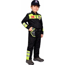Single Sword Unisex Çocuk Polis Kıyafeti (Şapka, Gömlek, Pantolon Takımı)  - 8-Yunus