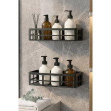 Yapışkanlı Duş Rafı – 2 Adet Paslanmaz Banyo Şampuanlık Organizer | Delmeden Montaj | Geniş Kapasiteli Duş Organizeri | Siyah Plastik Raf – Banyo Mutfak Uyumlu