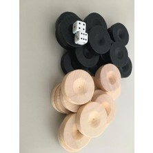 El Yapımı Ahşap Tavla Pulu 2 Adet Zar Hediye 35 mm