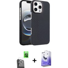 BUTİMAR'S iPhone 16 Pro Doruk Serisi - Siyah Bilvis 5in1 5d Magic Hayalet Cam Ekran Koruyucu + Siyah Raze Metal Kamera Lens