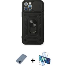 BUTİMAR'S iPhone 12 Pro Ahenk Klasik - Siyah 3D Antistatik Seramik Nano Ekran Koruyucu + Mavi Metal Kamera Lens Koruma Cam