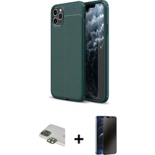 BUTİMAR'S iPhone 11 Pro Max Doruk Klasik Özel Seri - Siyah 3D Antistatik Hayalet Cam Ekran Koruyucu + Yeşil Pers Alüminyum Kamera Lens
