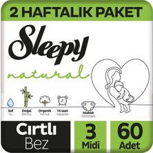 Sleepy Natural 3 Numara Midi 60 Adet Bantlı Bebek Bezi 4 - 9 kg Ekstra Yumuşak 2 Haftalık Paket