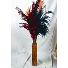 Alyones 2'li Set Ahşap Vazo ve 15'li Karışık Renk Pampas 40 cm Düz Tasarım Renkli