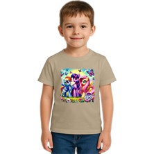 Sedirli Unisex My Little Pony Baskılı Çocuk Tişört Pamuklu Penye Kumaş