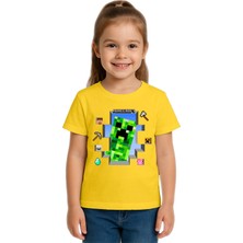 Sedirli Unisex Mınecraft Baskılı Çocuk Tişört Pamuklu Penye Kumaş