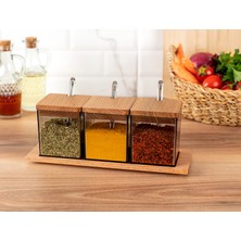 Madame Coco Geraldin 3'lü Baharatlık Füme Plastik-Ahşap Malzeme ile Estetik Mutfak Aksesuarı