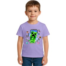 Sedirli Unisex Mınecraft Baskılı Çocuk Tişört Pamuklu Penye Kumaş