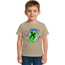 Sedirli Unisex Mınecraft Baskılı Çocuk Tişört Pamuklu Penye Kumaş