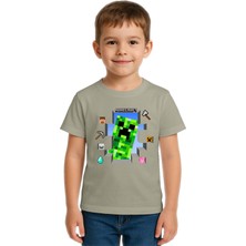 Sedirli Unisex Mınecraft Baskılı Çocuk Tişört Pamuklu Penye Kumaş