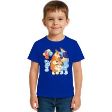 Sedirli Unisex Bluey Baskılı Çocuk Tişört Pamuklu Penye Kumaş