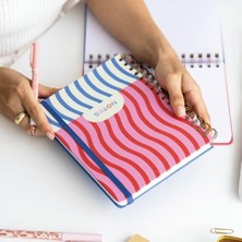 A5 Spiralli Sert Kapak Lastikli Kareli Tarihsiz Not Defteri Dalgalar