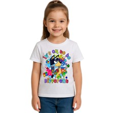 Sedirli Unisex Bluey Baskılı Çocuk Tişört Pamuklu Penye Kumaş