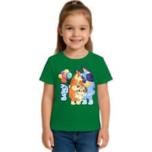 Sedirli Unisex Bluey Baskılı Çocuk Tişört Pamuklu Penye Kumaş
