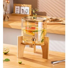 YNSK Geyik Detaylı 2,5 Lt Bambu Standlı Cam Musluklu Şerbet- Meyve Suyu – Içecek- Su Sebili