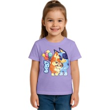 Sedirli Unisex Bluey Baskılı Çocuk Tişört Pamuklu Penye Kumaş