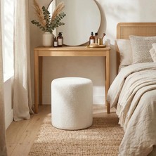 Zem Lines Puf, Teddy Kumaş Kırık Beyaz