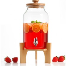 Kosova Premium Serisi Bambu Ayaklı Cam 4 Litre Kapasiteli Su ve Şerbet Sebili