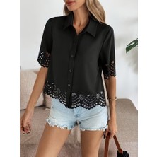 Gacha Kadın Kısa Kollu Yakalı Önden Düğmeli Dubai Gömlek Bluz