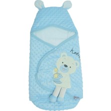 Bebecix Erkek Bebek Ayıcık Desenli Mavi Kundak Çıtçıt Detaylı Yumuşak Özellikli