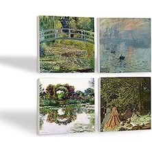 Gül Çiçekli Kemer, Kırda Öğle Yemeği, Izlenim Gün Doğumu, Gölü Taş Bardak Altlığı Seti - 4 Parça - Dekoratif, Rustik Mutfak Aksesuarı, 10X10 Cm, Kaydırmaz Tabanlı SC530