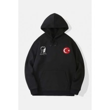 Bet's  10 Kasıma Özel Üç Iplik Kapşonlu Baskılı Sweatshirt - Siyah