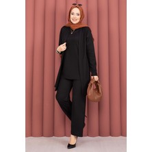 TK Kimonolu Tesettür Üçlü Takım Siyah