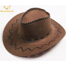 Urfakent Bağcıklı Çocuk Boy Nubuk Süet Kovboy Şapkası Koyu Kahve Renk