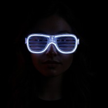 Urfakent Beyaz LED Işıklı Parti Gözlüğü - Neon Glow Şerit Gözlük 3 Modlu