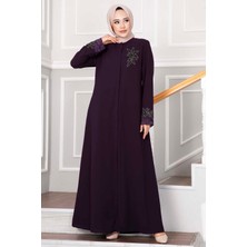 OC Çiçek Detaylı Güpürlü Tesettür Ferace Mor