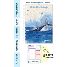 Plango Mavi Balina Spiralli Günlük Planlama Defteri - 100 Sayfa - 17X24 Planlayıcı Defter