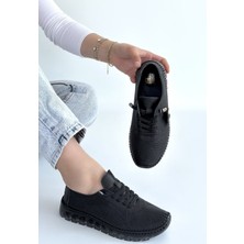 Erbilden Omma Siyah Deri Lazerli Bağcıklı Spor Ayakkabı