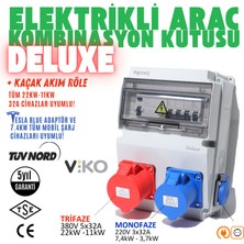 Hgsşarj ''Deluxe'' 22kW 7,4kW 5X32A + 3X32A + 1X16A Elektrikli Araç Kombinasyon Kutusu Tesla Mavi Adaptör Uyumlu Kaçak Akım Röle V i k o/P a n a s o n i c, 5 Yıl Garanti