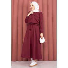 TK Cep Detaylı Crop & Etek İkili Takım Bordo