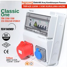 Hgsşarj "Classic One" 22kW Trifaze 5X32A + 1X16A Elektrikli Araç Kombinasyon Kutusu Kaçak Akım Röle 5 Yıl Garanti