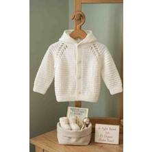 Yarımada Kadın Kooperatifi El Örgüsü Kapüşonlu Bebek Ceketi - Bebe Yünü - 6-9 Ay Beyaz Hırka