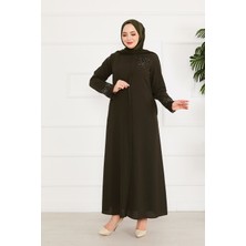 OC Çiçek Detaylı Güpürlü Tesettür Ferace Haki