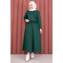 TK Cep Detaylı Crop & Etek İkili Takım Zümrüt