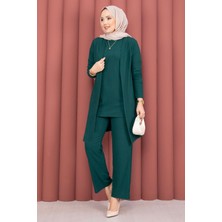 TK Kimonolu Tesettür Üçlü Takım Zümrüt