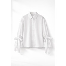 Nirva Butik Kolları Fırfır Detaylı Beyaz Gömlek