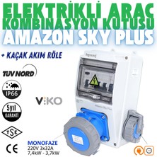 Hgsşarj ''Amazon Sky Plus'' 7,4kW 3X32A Monofaze Elektrikli Araç Kombinasyon Kutusu Tesla Mavi Adaptör Uyumlu Kaçak Akım Röle V i k o/P a n a s o n i c