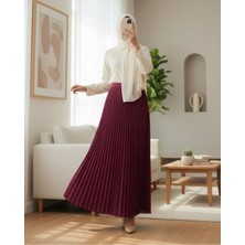 Modamorfo Taşlı Pliseli  Etek -Bordo