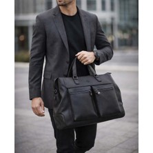 Derise Club Seyahat Çantası Spor Çanta Unisex Siyah Suni Deri El Valizi