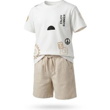 Dmb  Erkek Çocuk %100 Pamuk Baskılı Tişört Şort Takım Yazlık Rahat 2’li Takım