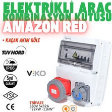 Hgsşarj ''Amazon Red'' 22kW 5X32A + 1X16A Elektrikli Araç Kombinasyon Kutusu Kaçak Akım Röle V i k o/P a n a s o n i c 5 Yıl Garanti