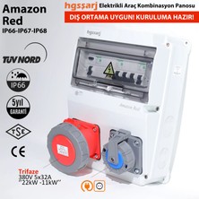 Hgsşarj "Amazon Red" 22kW Trifaze 5X32A + 1X16A Elektrikli Araç Kombinasyon Kutusu Kaçak Akım Röle IP66-IP67-IP68 Üstün Koruma 5 Yıl Garanti