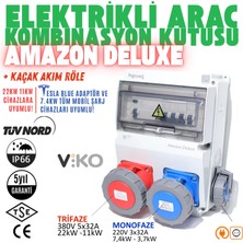 Hgsşarj "Amazon Deluxe'' 22kW 7,4kW 5X32A + 3X32A + 1X16A Elektrikli Araç Kombinasyon Kutusu Tesla Blue Adaptör Uyumlu Kaçak Akım Röle Vi ko Sigorta