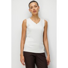 On Kadın Dilim Yaka Basic Bluz 71315 Krem