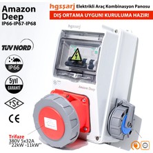Hgsşarj "Amazon Deep" 22kW Trifaze 5X32A + 1X16A Elektrikli Araç Kombinasyon Kutusu IP66-IP67-IP68 Üstün Koruma 5 Yıl Garanti